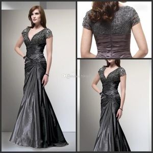 Alyce Paris Black Label Trumpet embellished Gown Silver
